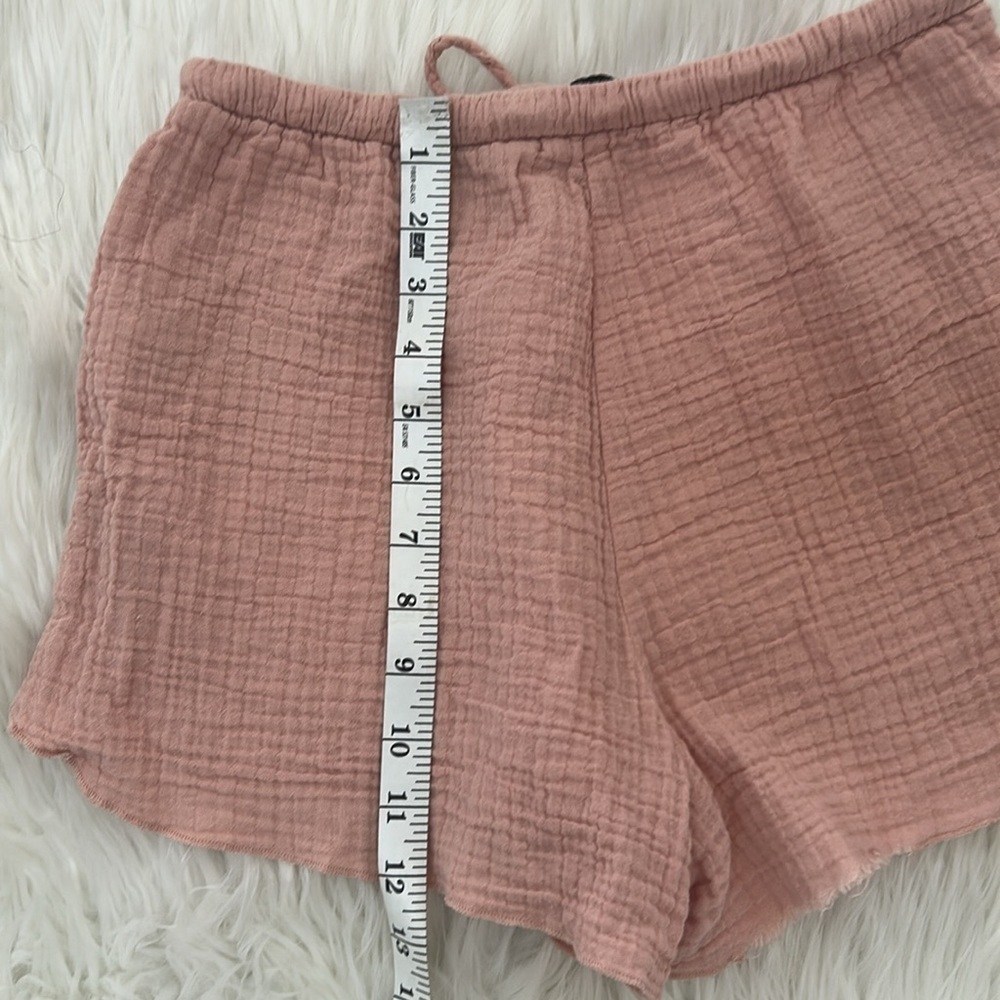 Zara crinkle tie shorts size XS pockets, pink cotton blend casual beach - Picture 5 of 6